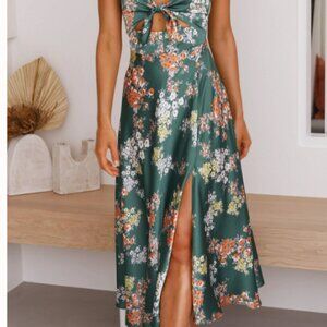 Green Floral Cutout Midi Dress (S)